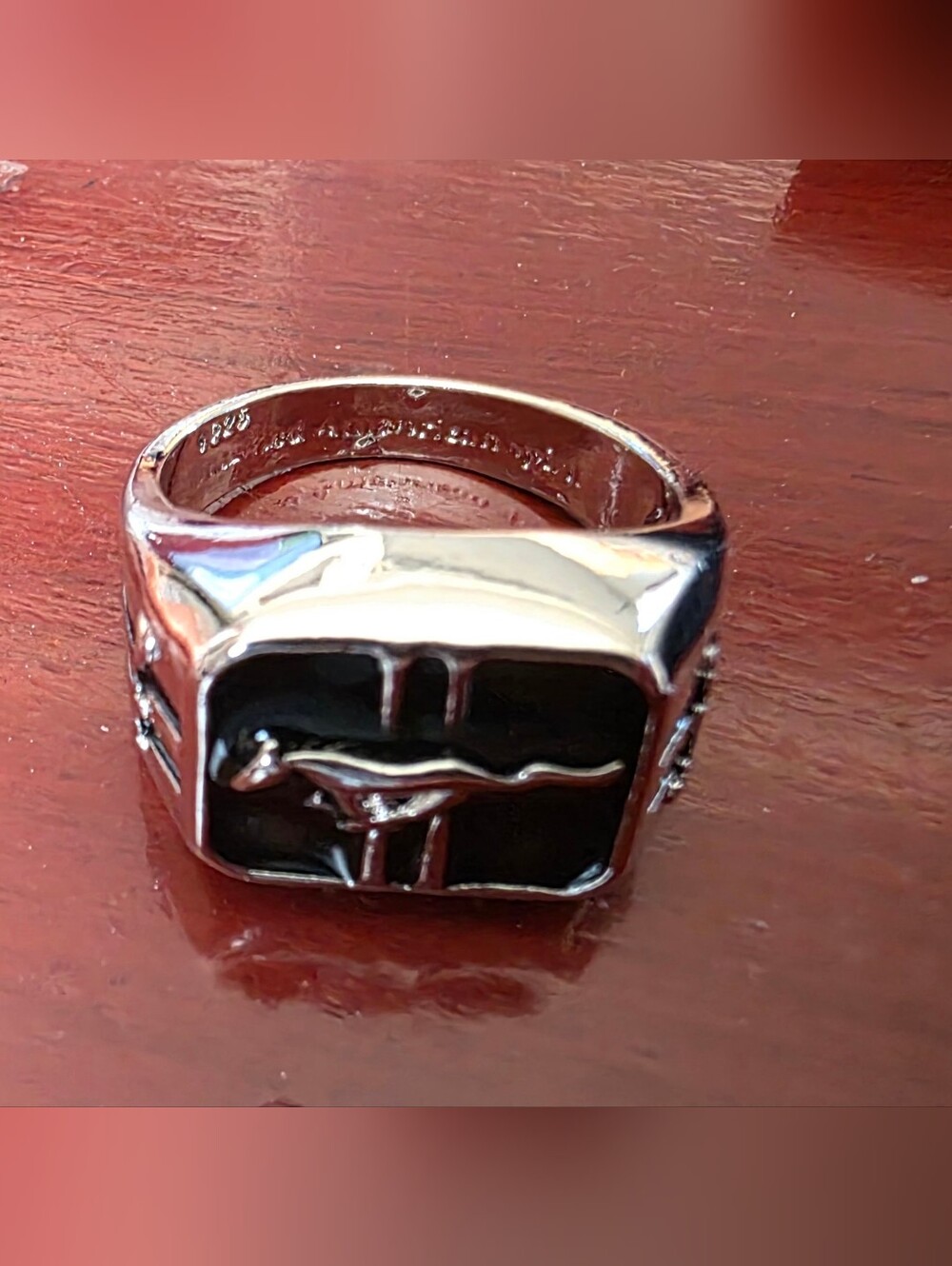 Silver Plated Black Inlay Mustang Pony Ring